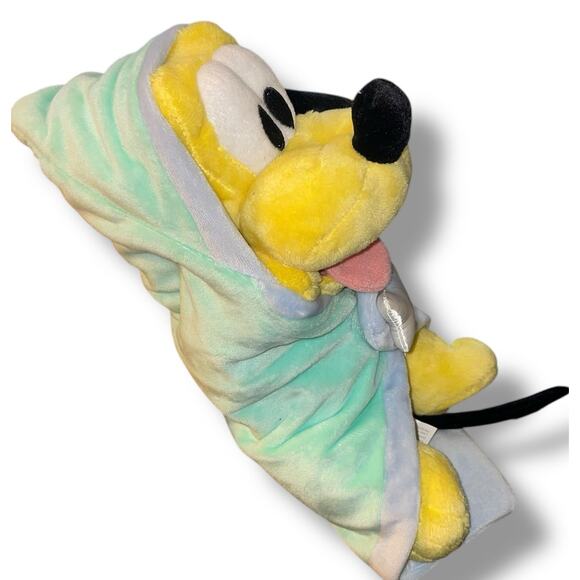 Disney Babies Pluto Plush Dog Swaddle Bone Blanket Hoodie Embroidered Eyes 11'' - Picture 6 of 12